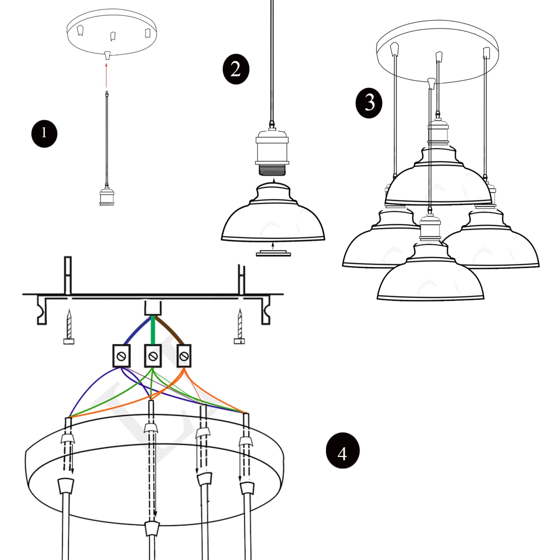 Red Kitchen Island Pendant Light Cluster~1513