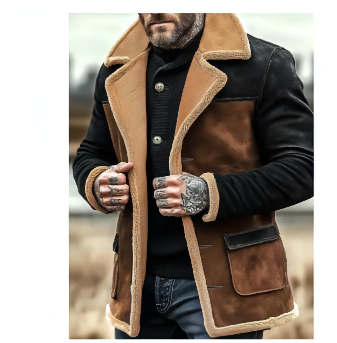 Winter Men's Vintage Suede Color Matching Casual Jacket