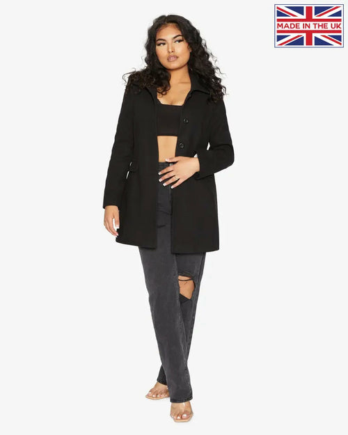 Womens Wool Blend Hip Length Covert Coat